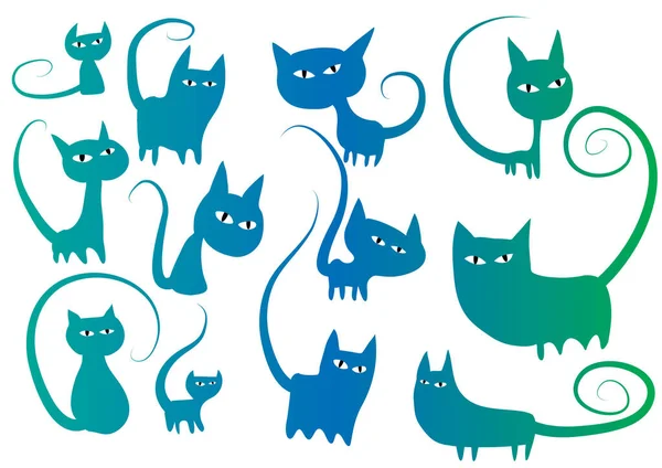 Set Von Niedlichen Katzen Flache Symbole Isoliert Auf Weißem Hintergrund — Stockvektor