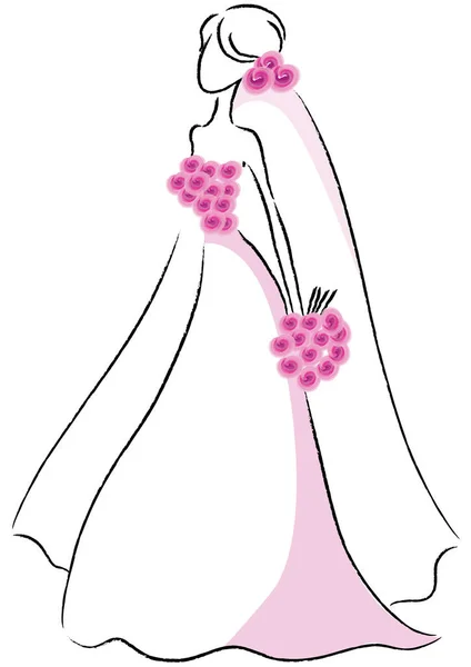 Dibujos Animados Hermosa Novia Vestido Novia Aislado Sobre Fondo Blanco — Vector de stock