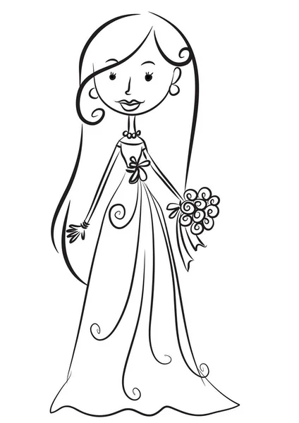 Hermosa Chica Vestido Novia — Vector de stock