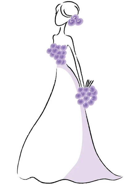 Dibujos Animados Hermosa Novia Vestido Novia Aislado Sobre Fondo Blanco — Vector de stock