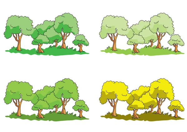 Conjunto Árboles Dibujos Animados Aislados Sobre Fondo Blanco — Archivo Imágenes Vectoriales