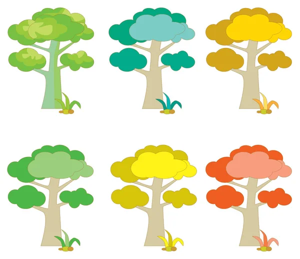 Conjunto Árvores Folhas Ilustração Vetorial —  Vetores de Stock