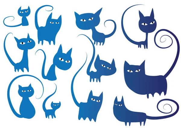 Serie Simpatici Gatti Icone Piatte Isolate Sfondo Bianco Vettore Illustrazione — Vettoriale Stock