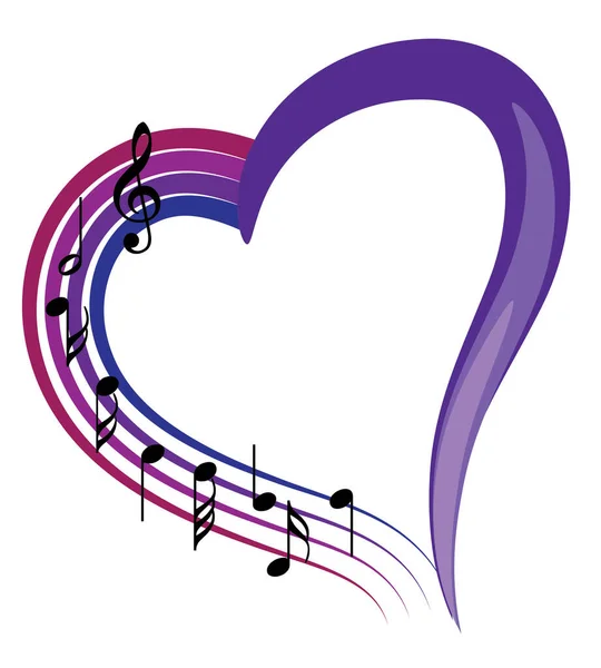 Ilustración Vectorial Corazón Notas Musicales — Vector de stock