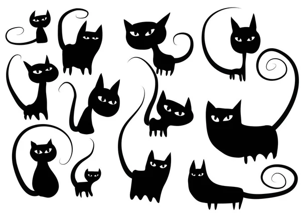 Sada Roztomilých Koček Ploché Ikony Izolované Bílém Pozadí Vektor Ilustrace — Stockový vektor