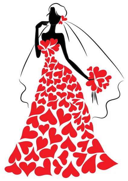 Silueta Una Novia Vestido Novia — Vector de stock