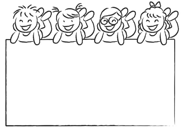 Χαρούμενα Παιδιά Κινουμένων Σχεδίων Λευκό Χάρτινο Πανό — Διανυσματικό Αρχείο