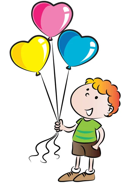 Menino Feliz Aniversário Com Balões — Vetor de Stock