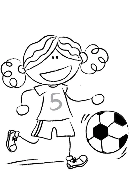 Fille Jouer Football Ballon Dessin Animé Illustration — Image vectorielle