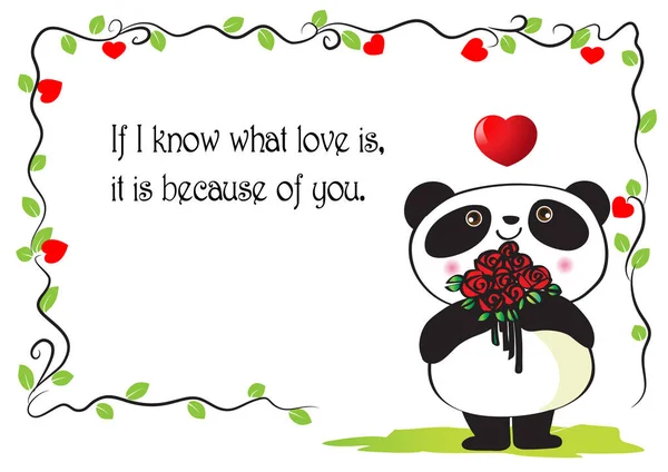 Kartu Hari Valentine Dengan Kartun Panda Lucu Dan Hati - Stok Vektor