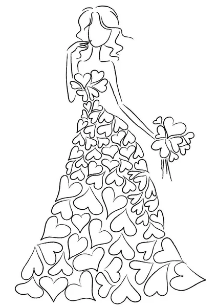 Dibujos Animados Hermosa Novia Vestido Novia Aislado Sobre Fondo Blanco — Vector de stock