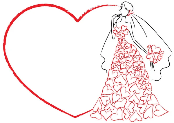 Dibujos Animados Hermosa Novia Vestido Novia Aislado Sobre Fondo Blanco — Vector de stock