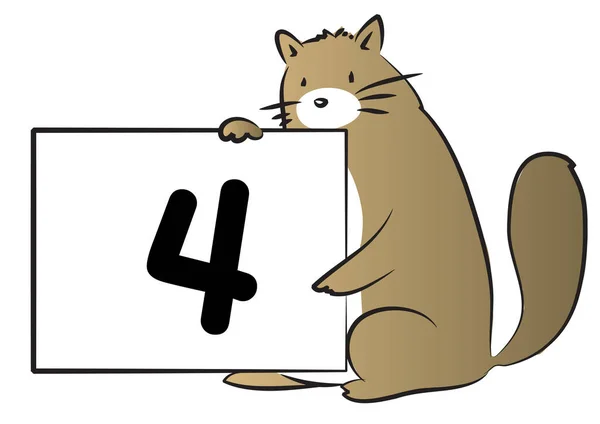 Cute Cartoon Cat Holding Number — Stock Vector