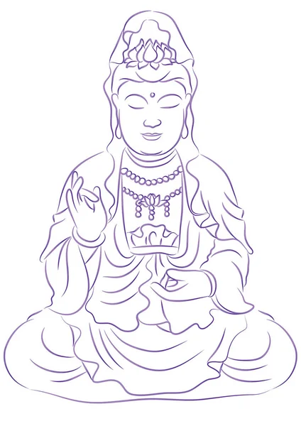 Illustrazione Vettoriale Personaggio Del Fumetto Disegnato Mano Buddha — Vettoriale Stock