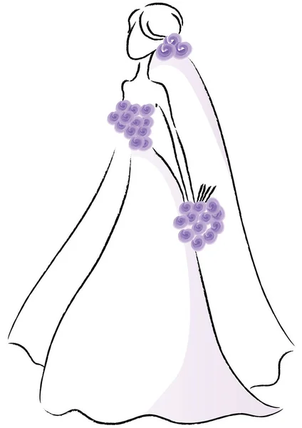 Dibujos Animados Hermosa Novia Vestido Novia Aislado Sobre Fondo Blanco — Vector de stock