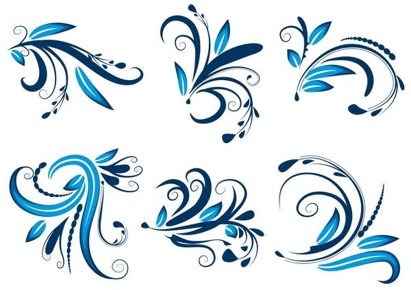 Vector Set Blue Floral Elements — Stock Vector