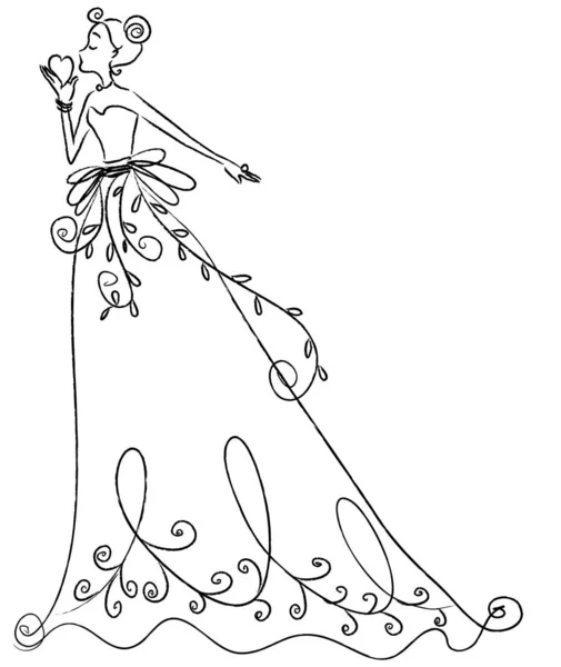 Dessin Animé Belle Mariée Robe Mariée Isolé Sur Fond Blanc — Image vectorielle