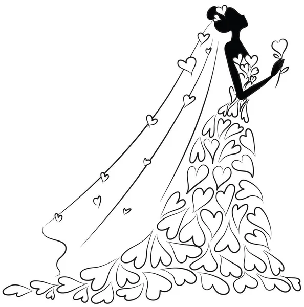 Ilustrasi Seorang Gadis Dalam Gaun Pengantin - Stok Vektor
