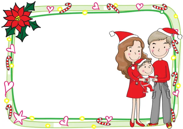 Noel kartı ve Noel Baba şapkalı bir aile kartı.