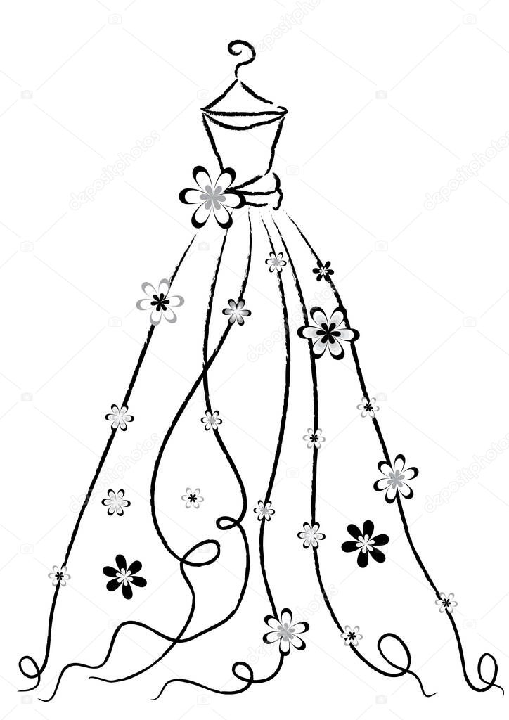 vector illustration of a beautiful wedding dress