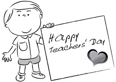 Siyah kalple boş bir sayfa tutan bir çocuğun vektör çizimi