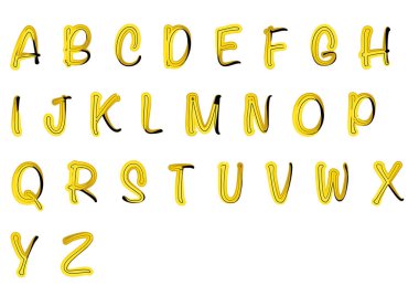 beyaz arkaplanda izole edilmiş çizgi film dekoratif alfabesi, vektör illüstrasyonu