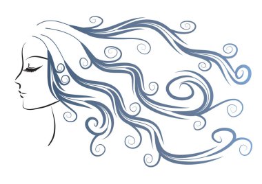 Güzel kadın yüzü, uzun saçlı.