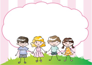 Kağıt kartı olan mutlu çocuklar.