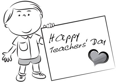 Elinde siyah bir kalple boş bir sayfa tutan bir çocuğun resmi.