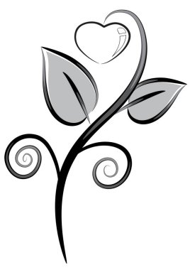 Kalbi olan bir bitkinin siyah-beyaz çizimi