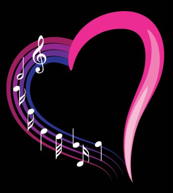 Bir müzik notası ve kalbin vektör çizimi   