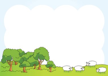 Ağaçlı ve koyunlu bir arkaplanın vektör çizimi