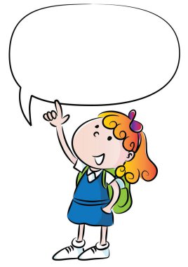 Çizgi film mutlu liseli kız boş pankartıyla