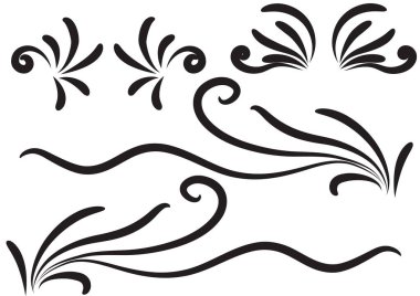 Siyah ve beyaz çiçek desenli elementler.