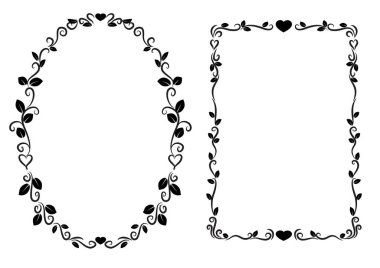 Siyah ve beyaz çiçek çerçeveli vektör kümesi