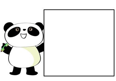 Beyaz bir pandayla beyaz bir tabelanın karikatür çizimi