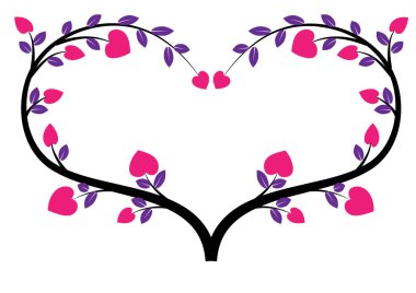 Beyaz arka planda kiraz çiçekleri olan kalp.