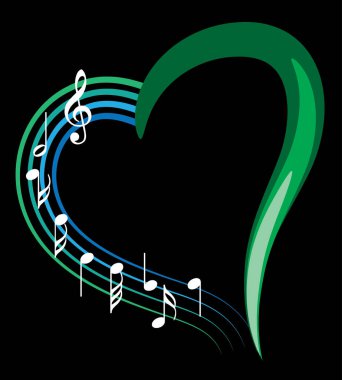 Bir müzik notası ve kalbin vektör çizimi