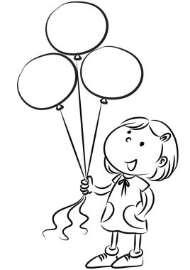 Elinde balon tutan bir kızın siyah-beyaz çizimi