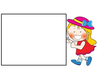 Afişi olan bir kızın karikatür çizimi.