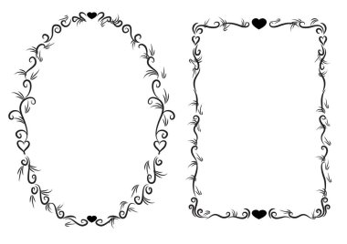 Siyah ve beyaz çiçek çerçevelerinin vektör kümesi