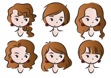 Bir grup tatlı kız vektör illüstrasyonuyla karşı karşıya