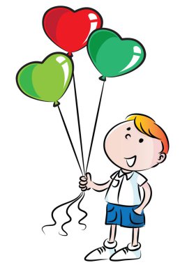 Elinde balon olan küçük tatlı bir kızın vektör çizimi