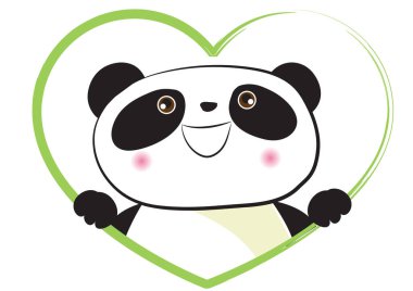 Beyaz arka planda kalbi olan sevimli bir panda.