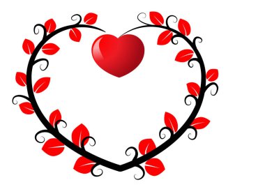 kalp şeklinde çerçeve kırmızı yapraklarla 
