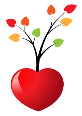 Beyaz arka planda çiçekli kırmızı kalp