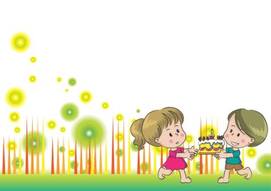 Bir kızla bir oğlanın çiçekle oynadığı resim.