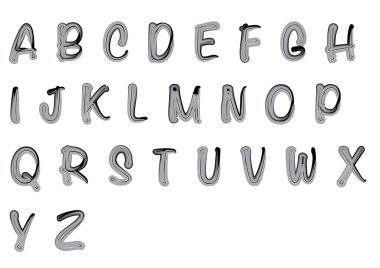 beyaz arkaplanda izole edilmiş çizgi film dekoratif alfabesi, vektör illüstrasyonu
