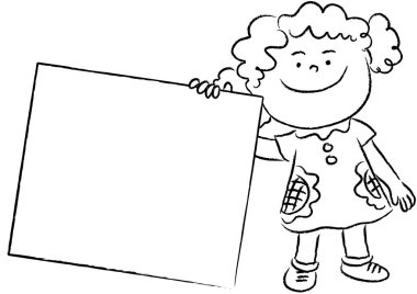 Boş bir afiş taşıyan bir çocuğun karikatür çizimi.