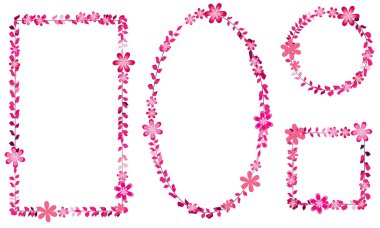 Pembe çiçekler ve çiçek çerçevesi. vektör illüstrasyonu